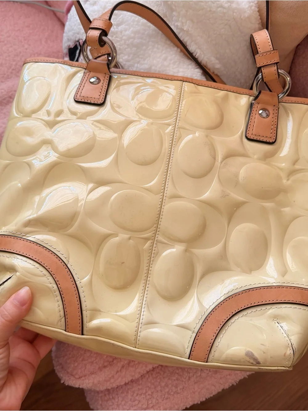 Vintage Coach vinyl leather pastel yellow purse
